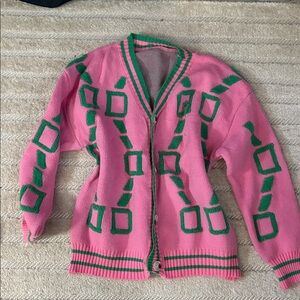 Pink and Green Geometric Cardigan
